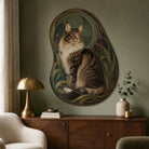 Custom tabby cat portrait wall rug in a vintage Art Nouveau botanical style