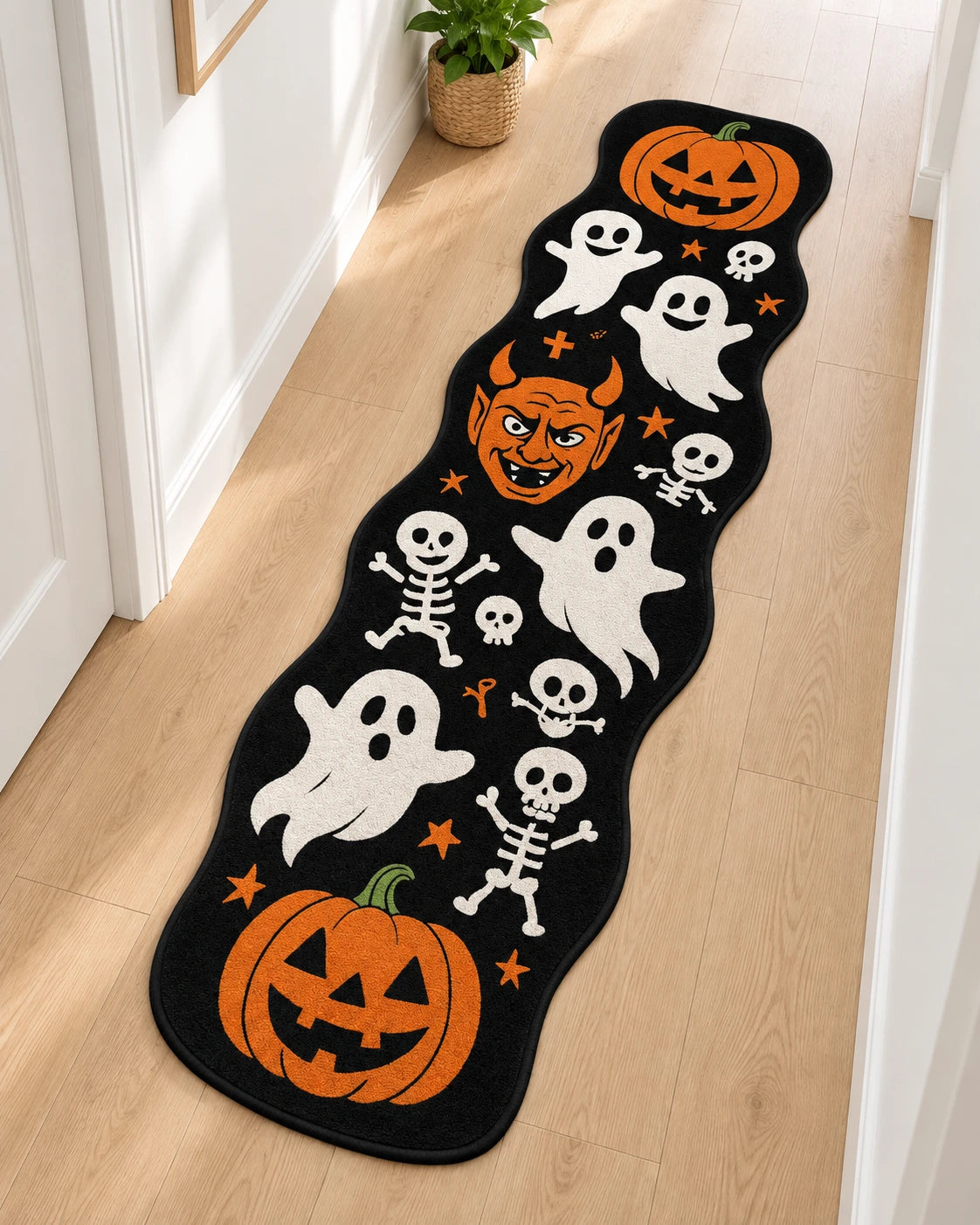 Halloween ghost and pumpkin runner rug for hallway, 45 x 300 cm