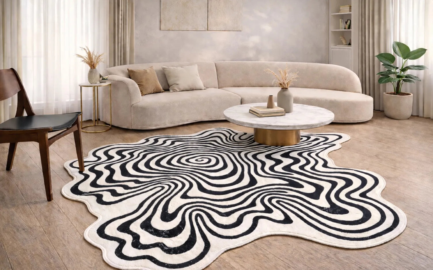 Personalized custom rug made from photo in a modern living room