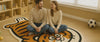 Family hug on a tiger Irregular-shaped rug