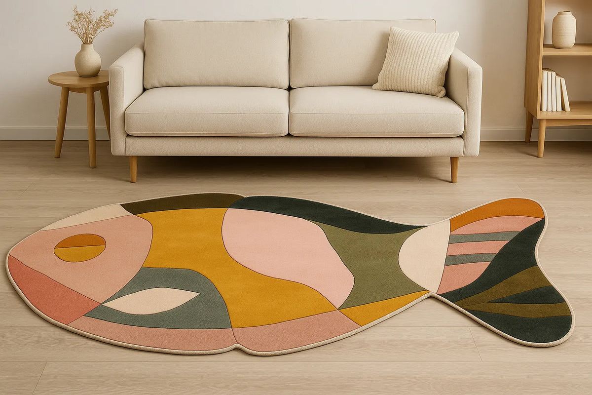 Tropical Patch Fish Rug – Oversized Irregular Faux Cashmere Rug – A ...