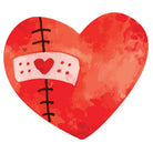 Heart-shaped design with a bandage and heart on a red background